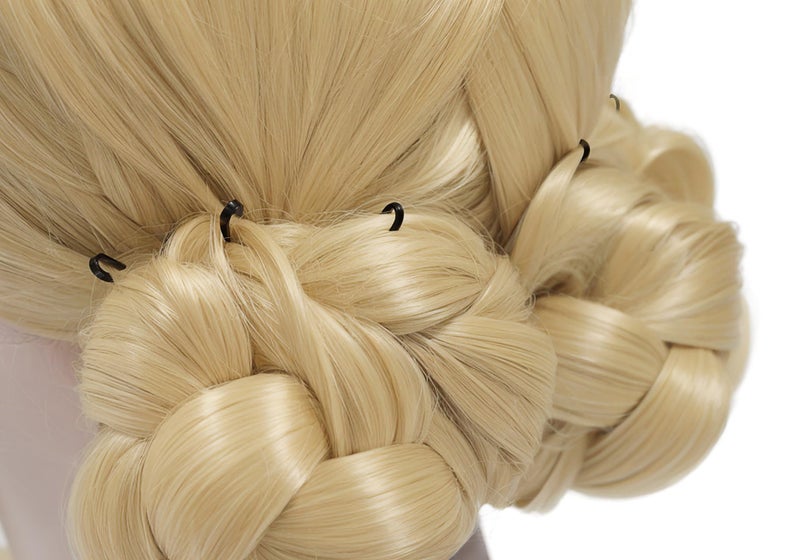 C-ZOFEK Women's Role Cosplay Wig Braid Buns Golden Costume Hair (Golden) - Image 5